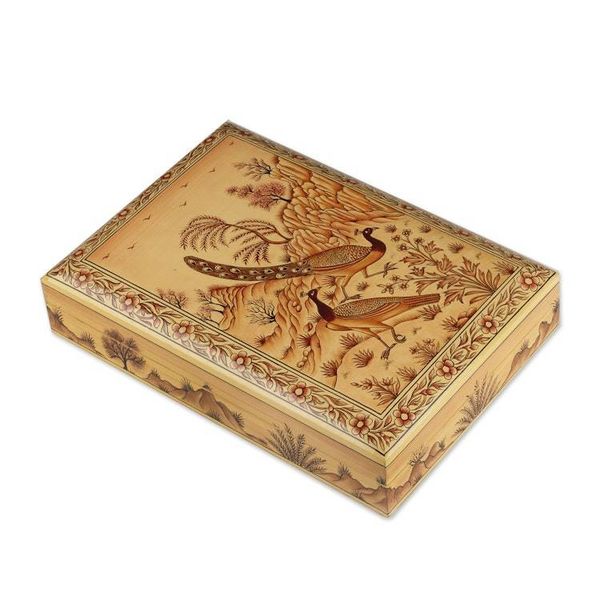 Alternate image for Peacock in Nature-Themed Wood Papier Mache Decorative Box Regal Peacocks