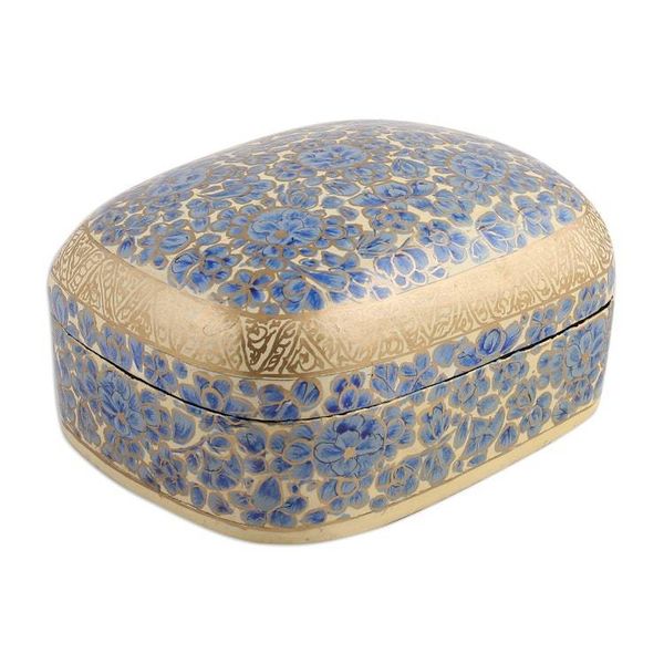 Alternate image for Hand-Painted Blue Wood Papier Mache Floral Decorative Box Blue Garden