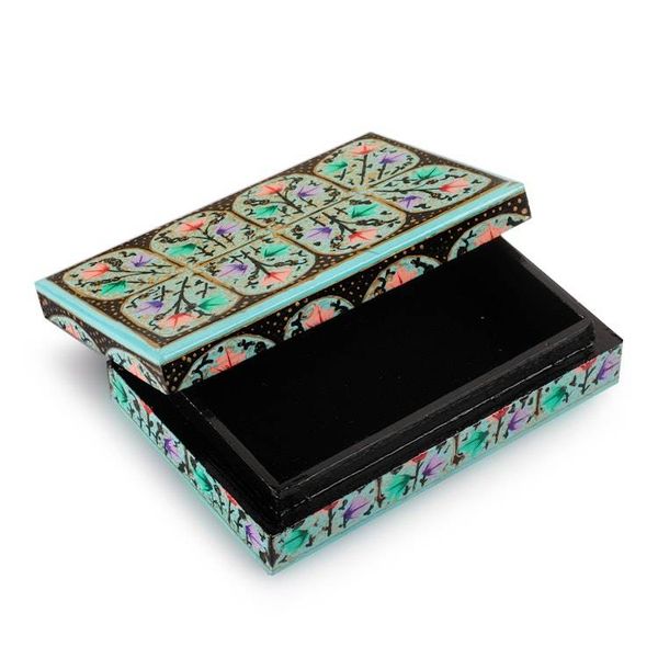 Alternate image for Arches with Flowers-Themed Wood Papier Mache Decorative Box Turquoise Blossom Arch