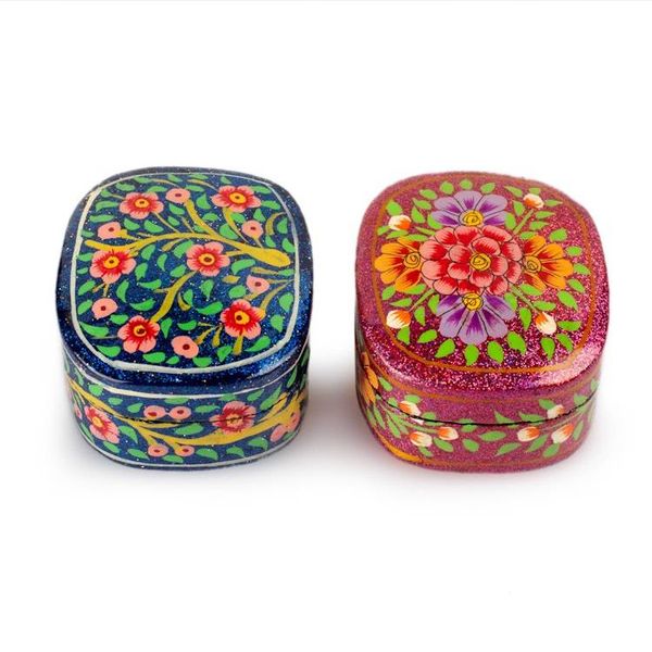Alternate image for 2 Wood and Papier Mache Decorative Boxes with Floral Designs Blossom Gleam