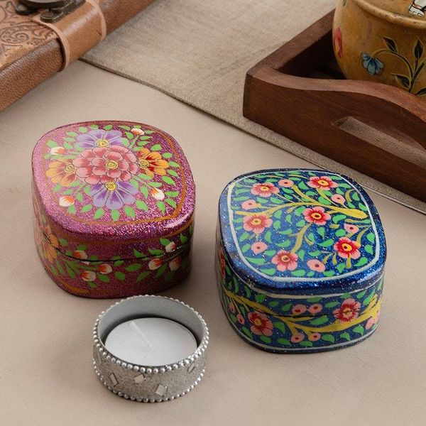 Alternate image for 2 Wood and Papier Mache Decorative Boxes with Floral Designs Blossom Gleam