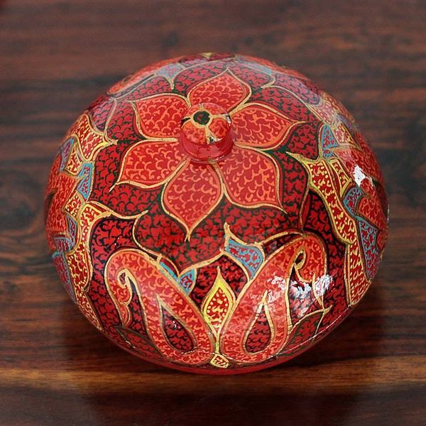 Alternate image for Handmade Red Papier Mache Floral Motif Treasure Box Scarlet Grandeur