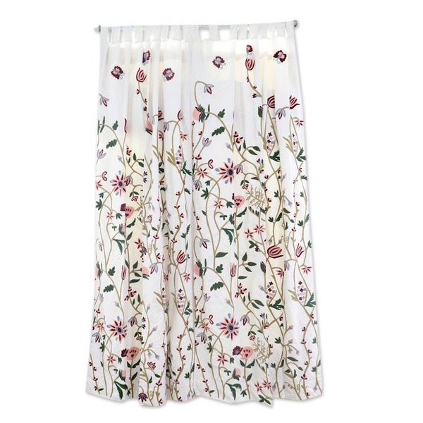 Alternate image for 2 Floral Embroidered Cotton Curtains Handmade in India Kashmir Bloom