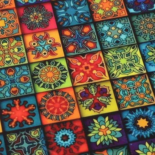 Alternate image for Mandala-Patterned Round Mango Wood Tray Coated in Resin Mosaic of Worlds