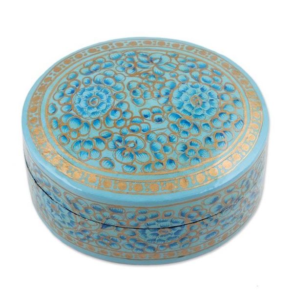 Alternate image for Blue Floral Papier Mache and Wood Oval Decorative Box Blue Blossoms