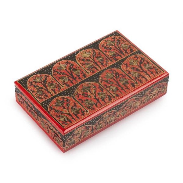 Alternate image for Sylvan-Inspired Painted Crimson and Black Papier Mache Box Crimson Arches