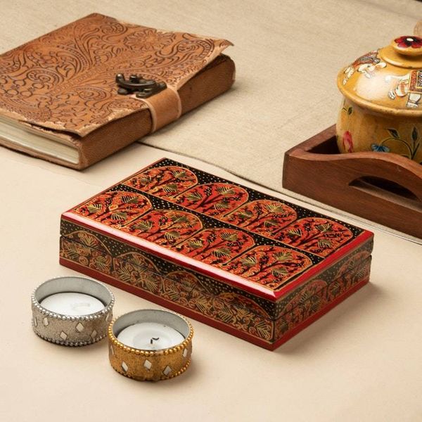 Alternate image for Sylvan-Inspired Painted Crimson and Black Papier Mache Box Crimson Arches