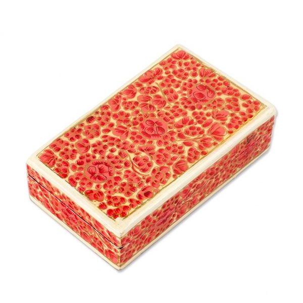 Alternate image for Wood Papier Mache Decorative Box with Hazara Floral Motifs Red Hazara