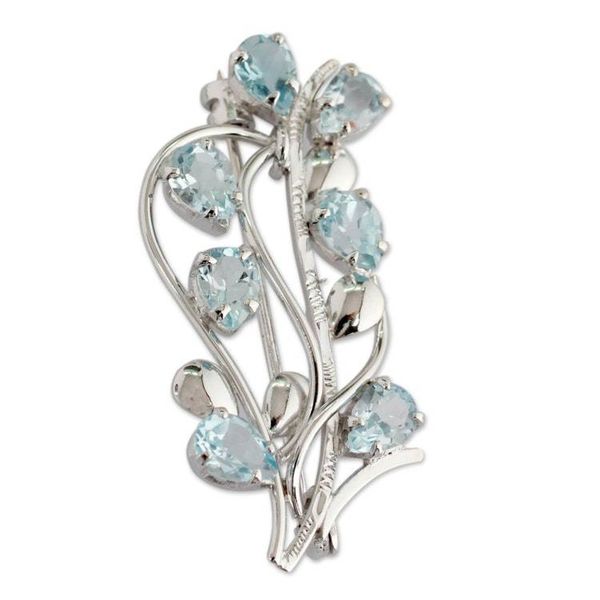 Alternate image for Fair Trade Blue Topaz and Sterling Silver Brooch Pin Sky Bouquet