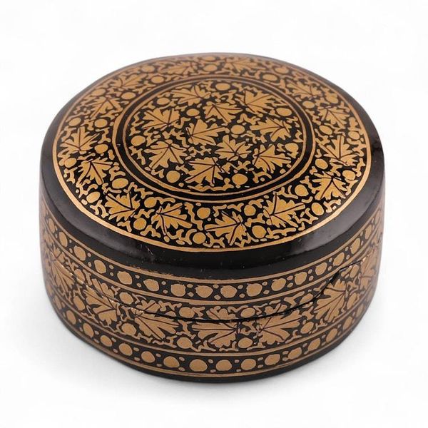 Alternate image for Leaf-Themed Black Golden Papier Mache Wood Decorative Box Nocturnal Vine