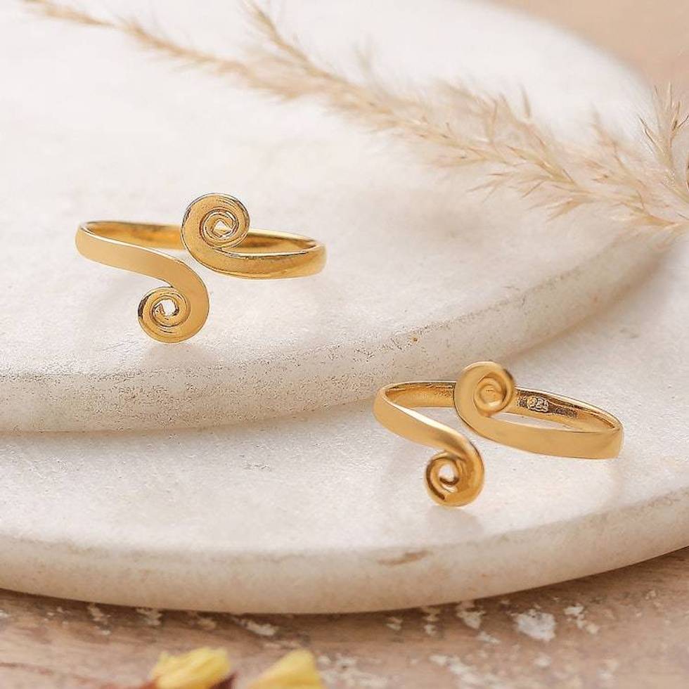 Pair of 22k Gold-Plated Silver Adjustable Wrap Toe Rings 'Sublime Luminosity'