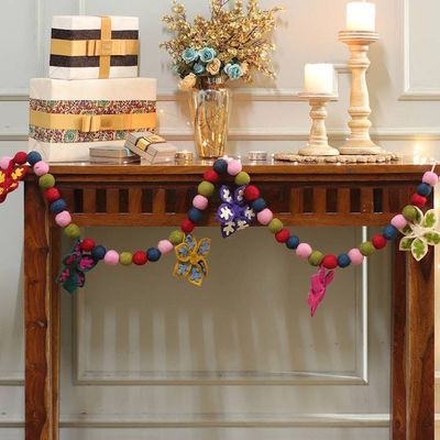 Alternate image for Multicolor Palette Snowflake Wool Felt Garland Made in India Snowflake Celebration