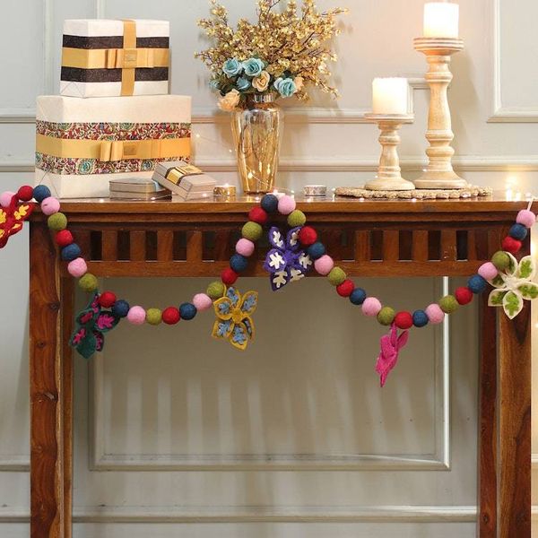 Alternate image for Multicolor Palette Snowflake Wool Felt Garland Made in India Snowflake Celebration