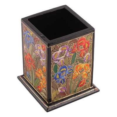 Alternate image for Floral Weeping Willow Wood and Papier Mache Pen Holder Blooming Conquest