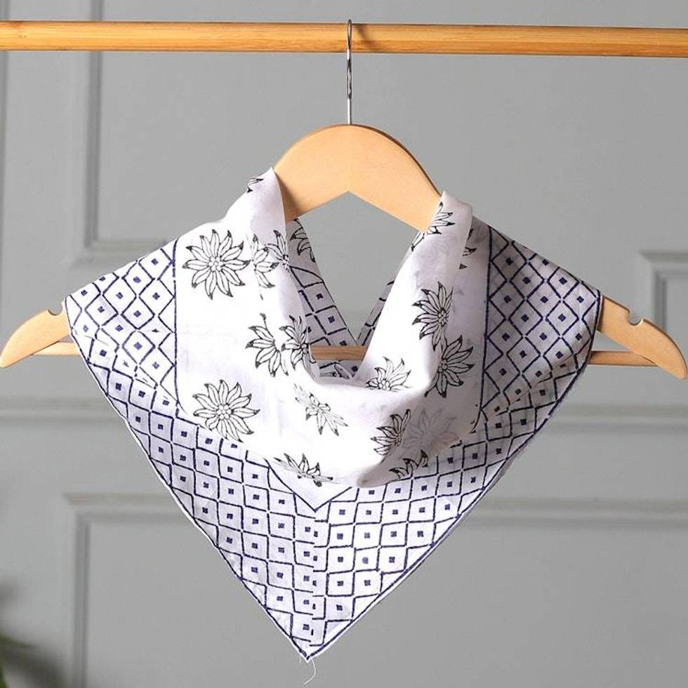 Floral and Diamond-Patterned Cotton Bandana 'Blooming Geometry'