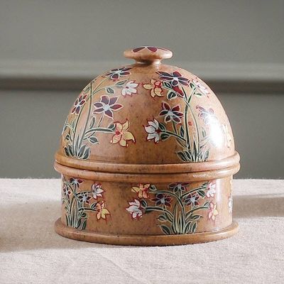 Alternate image for Hand-Painted Floral and Leaf-Themed Soapstone Decorative Jar Floral Kisses