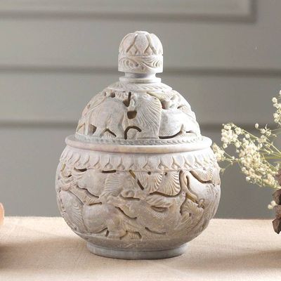 Alternate image for Handcrafted Soapstone Candy Jar from India Elephant Harmony