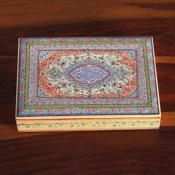 Alternate image for Painted Floral Weeping Willow Wood Decorative Box from India Celestial Bouquet