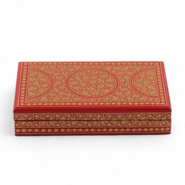 Alternate image for Red Gold Rectangular Papier Mache Wood Leaf Decorative Box Golden Vine