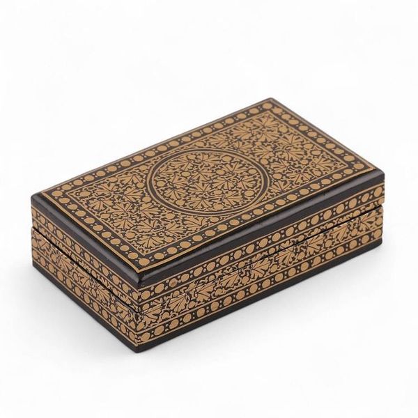 Alternate image for Blue Gold Papier Mache Wood Decorative Box with Floral Theme Valley Splendor