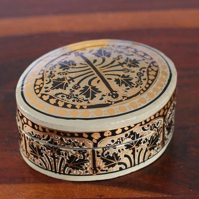 Alternate image for Artisan-Made Leaf-Themed Papier Mache Decorative Box Small Kashmir Wonder