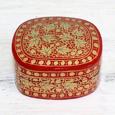 Alternate image for Red and Gold Papier Mache Decorative Box from India Graceful Vermilion