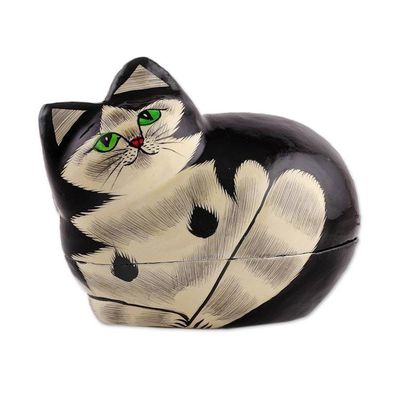 Alternate image for Hand-Painted Papier Mache Cat Decorative Box from India Majestic Cat