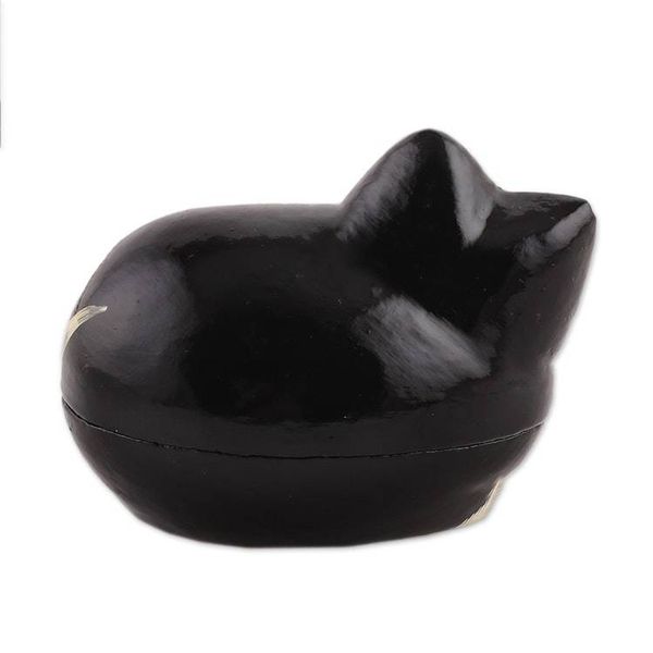 Alternate image for Hand-Painted Papier Mache Cat Decorative Box from India Majestic Cat