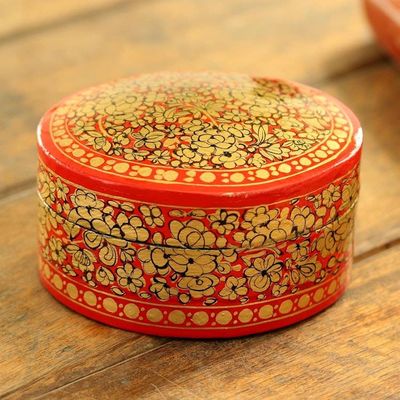 Alternate image for Decorative Papier Mache Box Artisan Crafted in India Ruby Gold Bouquet