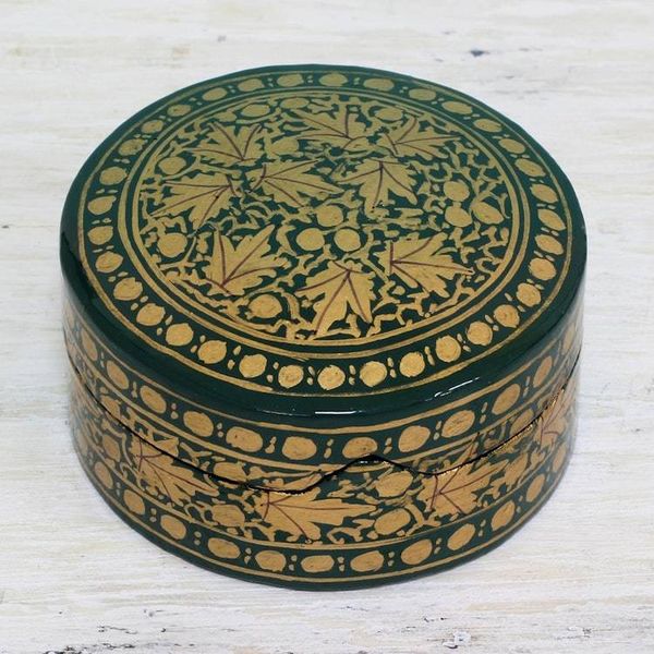 Alternate image for Green and Gold Papier Mache Decorative Box from India Alluring Viridescence