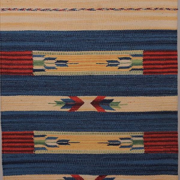 Alternate image for Handwoven Geometric Fringed Cotton Dhurrie Runner 2x7 Geometric Floral Harmony