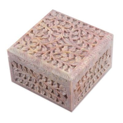 Alternate image for Leaf-Themed Jali Openwork Carved Soapstone Decorative Box Happy Leaves