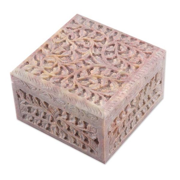Alternate image for Leaf-Themed Jali Openwork Carved Soapstone Decorative Box Happy Leaves
