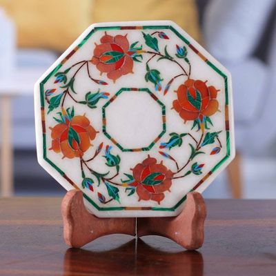 Alternate image for Marble Inlay Decorative Plate in Red and Orange from India Bright Carousel