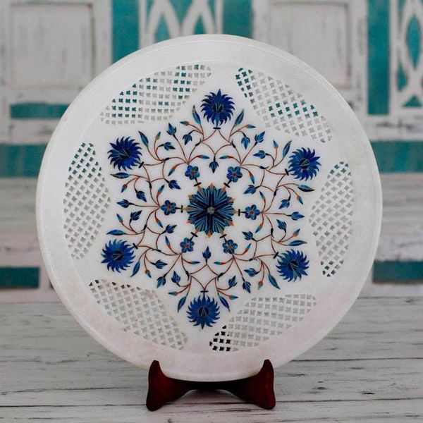 Alternate image for Star Motif Marble Inlay Decorative Plate from India Star Burst