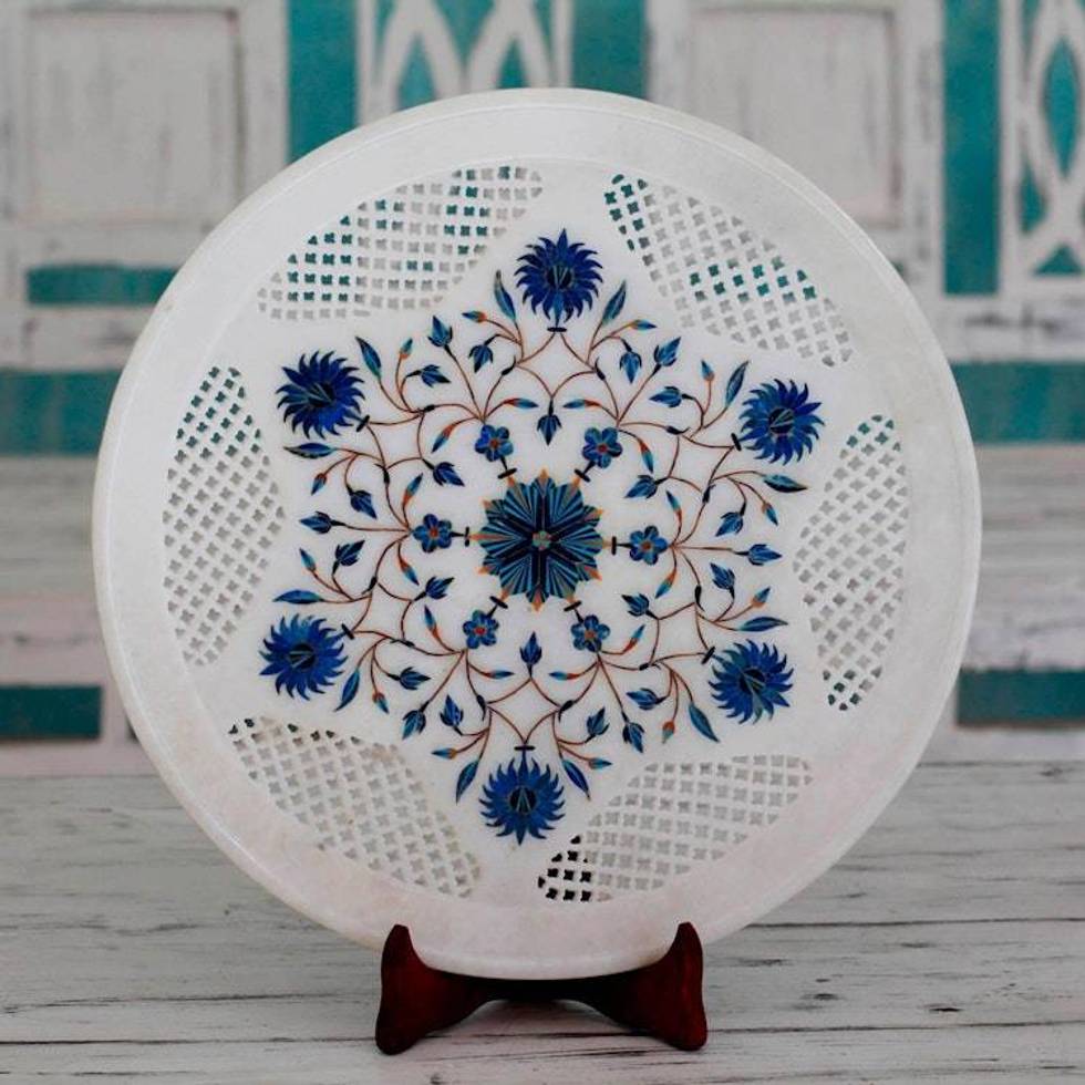 Star Motif Marble Inlay Decorative Plate from India 'Star Burst'