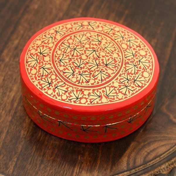 Alternate image for Red and Gold Hand Painted Decorative Box Kashmir Vermilion