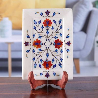 Alternate image for Golden Rose Motif Marble Inlay Decorative Plate from India Golden Roses