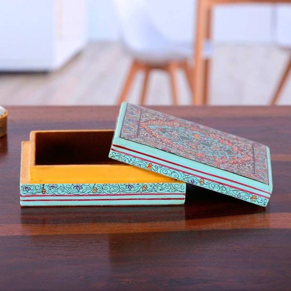 Alternate image for Wood Papier Mache Decorative Box in Blue Persian Flower Paradise