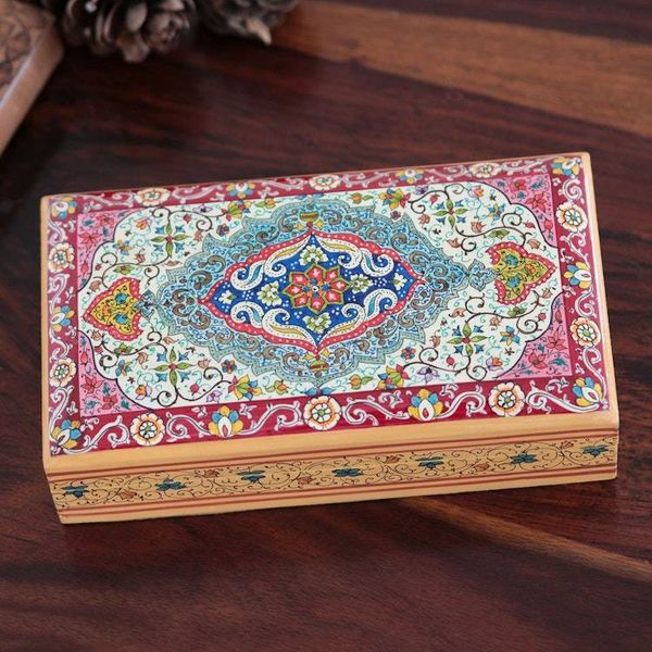 Alternate image for Wood Papier Mache Decorative Box Hand-Painted in India Persian Influence