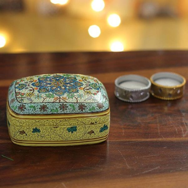 Alternate image for Hand-Painted Papier Mache on Wood Decorative Box from India Floral Majesty