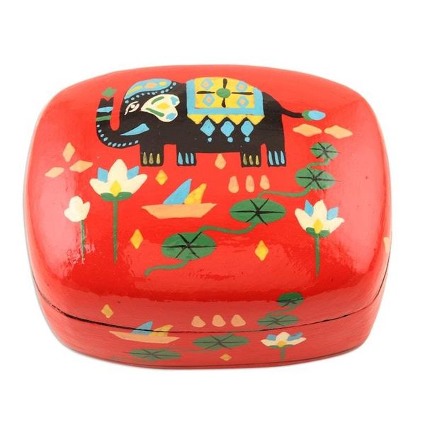 Alternate image for Decorative Papier Mache Elephant-Motif Box Tale of the River