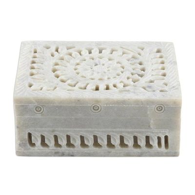 Alternate image for Hand Carved Decorative Soapstone Floral Box Leaf and Vine
