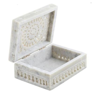 Alternate image for Hand Carved Decorative Soapstone Floral Box Leaf and Vine