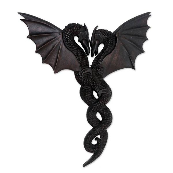 Alternate image for Suar Wood Dragon Relief Panel Entwined