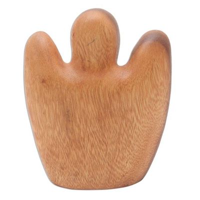 Alternate image for Angel Statuette Hand Carved from Wood Watching Angel