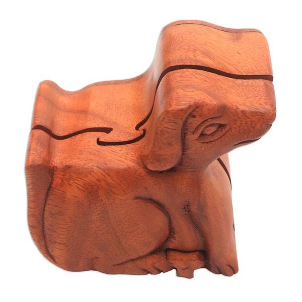 Alternate image for Handmade Suar Wood Dog Puzzle Box from Bali Playful Dog