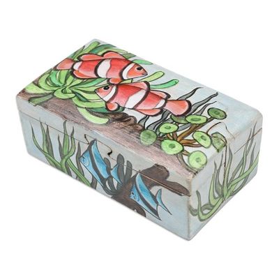 Alternate image for Hand-Painted Suar Wood Decorative Box with Marine Scene Secret Ocean