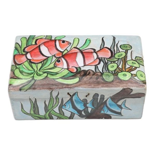 Alternate image for Hand-Painted Suar Wood Decorative Box with Marine Scene Secret Ocean