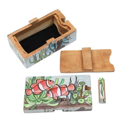 Alternate image for Hand-Painted Suar Wood Decorative Box with Marine Scene Secret Ocean